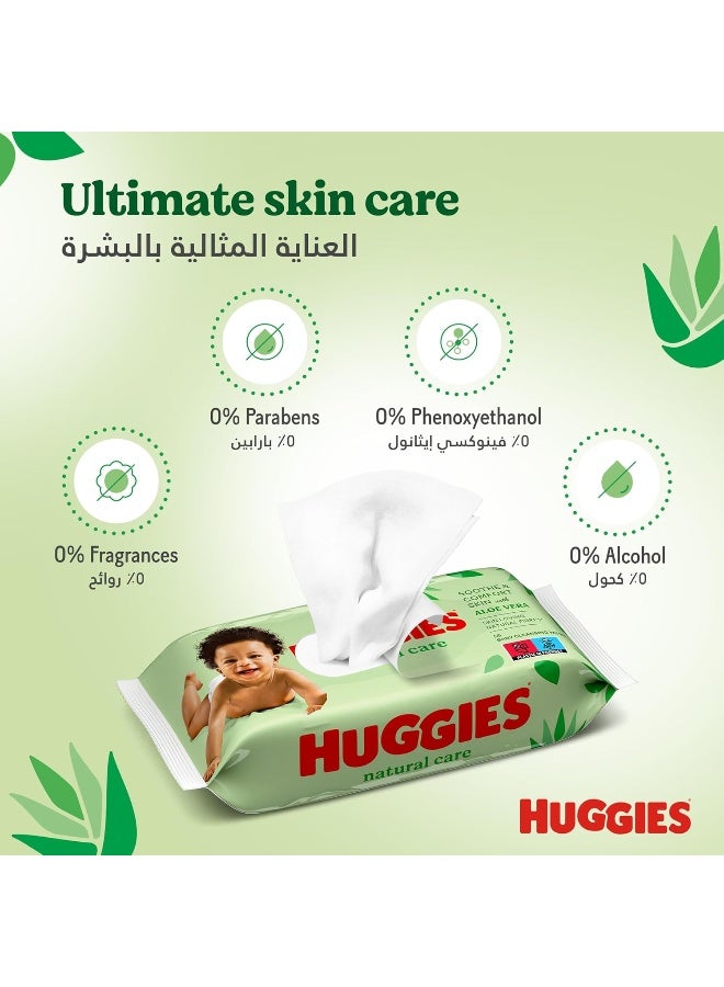 Huggies Natural Baby Wipes, Aloe Vera Wipes, 3 Pack x 56 Wipes (168 Wipes) - Image 3